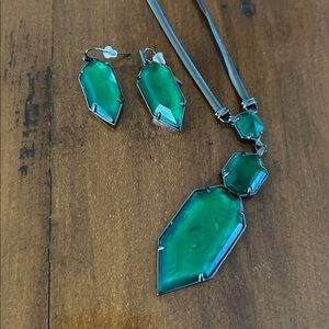Kendra Scott Green Gemstone Necklace and Earring Set